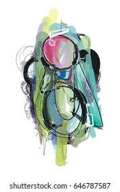 Abstract freehand digital painting art created on digital drawing tablet, creative artwork with colorful shapes and brush strokes