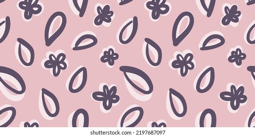 Abstract freehand petals and flowers seamless pattern. Vector illustration.