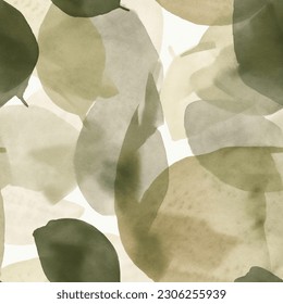Abstract  French Grey Green Eucalyptus Leaf Watercolor Scandinavian Seamless Pattern
