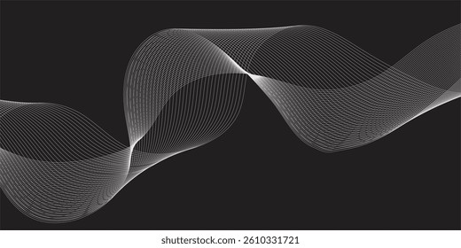 Abstract Frequency Waves and Technology Curves on a Black Background: A Digital Landscape of Motion, Innovation, and Fluid Design Perfect for Modern Business Environments"