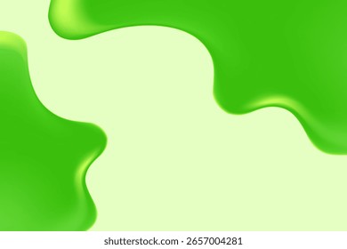 Abstractas gotas de líquido verde fresco, goteo gotículas de gel de ducha transparente, fondo con espacio de copia. Forma orgánica fluida, limo suave y pegajoso. Textura de agua de suero de belleza para la presentación del producto