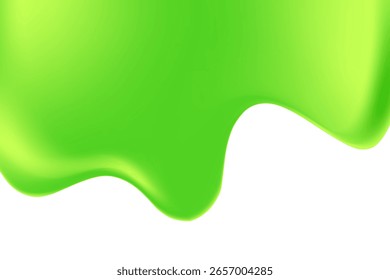 Abstractas gotas de líquido verde fresco, goteo gotículas de gel de ducha transparente, fondo con espacio de copia. Forma orgánica fluida, limo suave y pegajoso. Textura de agua de suero de belleza para la presentación del producto