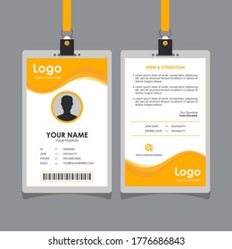 Resumen Diseño de tarjeta de identificación de onda naranja fresca, vector de plantilla de tarjeta de identidad profesional para empleados y otros