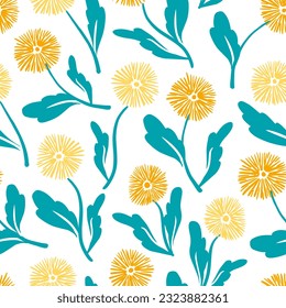 Abstract Fresh Spring Dandelion Floral Vector Art Seamless Pattern can be use for background and apparel design
