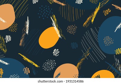 Resumen de un doodle de estilo fresco de colores estilo plantilla de trabajo de arte decorativo. Superposición con el fondo del patrón de líneas y pincel. vector de ilustración