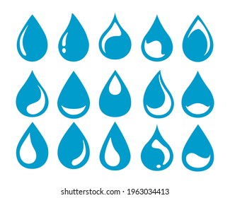 Abstract fresh waterdrops. Vector waters drops graphics, cold blue waterly dribs isolated on white background