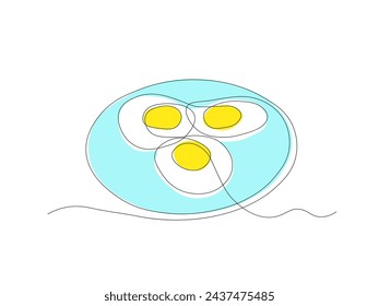 Huevos fritos abstractos, boceto de dibujo de una sola línea continua