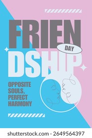 Abstract Friendship Day poster with contemporary design pastel blue and pink, and abstract face line art. A modern take on celebrating friendships. Line drawing style.