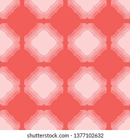 Abstract fringe square shapes. Vector pattern seamless background. Hand drawn matisse geo style. Geometric quilt illustration. Trendy coral home decor, modern fashion all over print, retro wallpaper. 