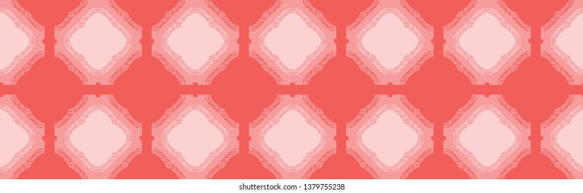 Abstract fringe square shapes. Vector border pattern seamless background. Hand drawn matisse geo edging style. Geometric quilt illustration. Trendy coral home decor, modern fashion. Retro ribbon trim
