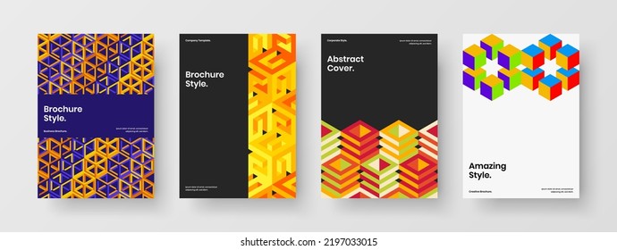 Abstract front page A4 design vector template bundle. Simple geometric tiles cover layout composition.