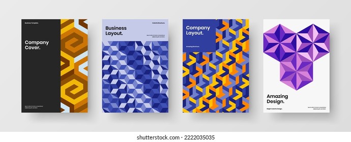 Abstract front page A4 vector design illustration composition. Clean mosaic tiles book cover layout bundle.