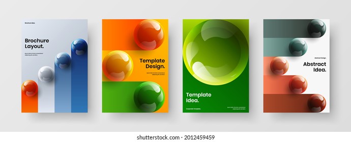 Abstract front page design vector template collection. Original realistic balls book cover layout set.