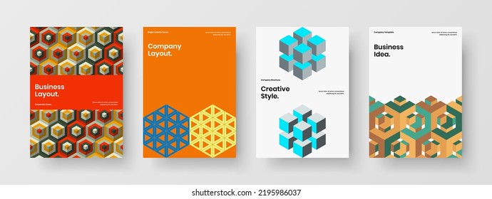 Abstract front page vector design concept collection. Clean mosaic tiles annual report illustration bundle.