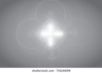 Abstract front sun lens flare transparent special light effect design. Vector blur in motion glow glare. Isolated on transparent background. Decor element. Star burst with rays and spotlight