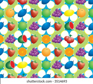 Abstract fruit backgound making a 70's style pattern