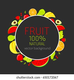 Abstract fruit card, organic fruit, vector illustration, fresh food, organic food, healthy food, vector background, greenery