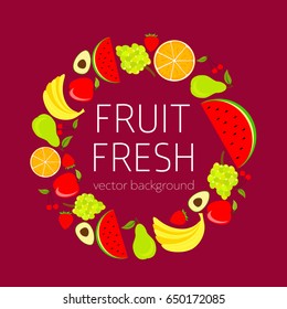 Abstract fruit card, organic fruit, vector illustration, fresh food, organic food, healthy food, vector background, greenery