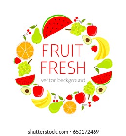 Abstract fruit card, organic fruit, vector illustration, fresh food, organic food, healthy food, vector background, greenery