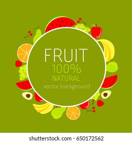 Abstract fruit card, organic fruit, vector illustration, fresh food, organic food, healthy food, vector background, greenery
