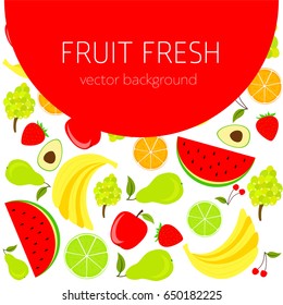 Abstract fruit card, organic fruit, vector illustration, fresh food, organic food, healthy food, vector background, greenery