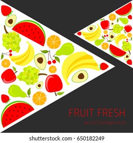 Abstract fruit card, organic fruit, vector illustration, fresh food, organic food, healthy food, vector background, greenery