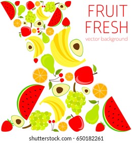 Abstract fruit card, organic fruit, vector illustration, fresh food, organic food, healthy food, vector background, greenery