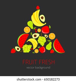 Abstract fruit card, organic fruit, vector illustration, fresh food, organic food, healthy food, vector background, greenery