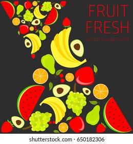 Abstract fruit card, organic fruit, vector illustration, fresh food, organic food, healthy food, vector background, greenery