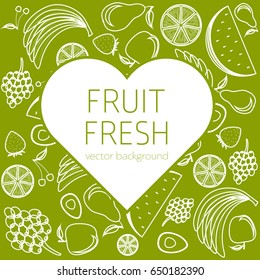 Abstract fruit card, organic fruit, vector illustration, fresh food, organic food, healthy food, vector background, greenery