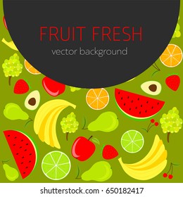 Abstract fruit card, organic fruit, vector illustration, fresh food, organic food, healthy food, vector background, greenery