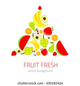 Abstract fruit card, organic fruit, vector illustration, fresh food, organic food, healthy food, vector background, greenery