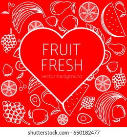 Abstract fruit card, organic fruit, vector illustration, fresh food, organic food, healthy food, vector background, greenery