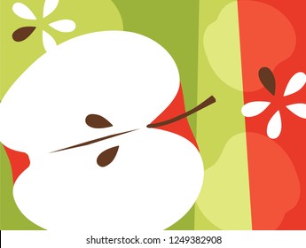 Abstract fruit design in flat cut out style. Apples and seeds. Vector illustration.