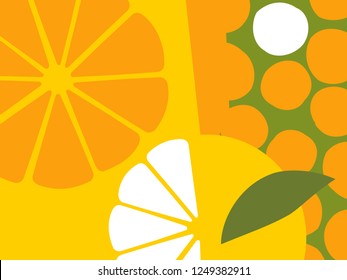 Abstract Fruit Design In Flat Cut Out Style. Oranges And Orange Sections. Vector Illustration.