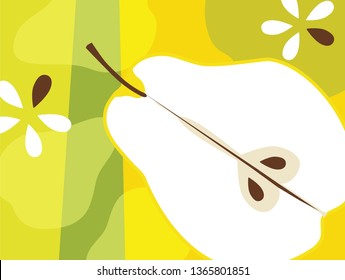 Abstract fruit design in flat cut out style. Pear and seeds. Vector illustration.