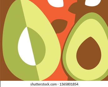 Abstract fruit design in flat cut out style. Avocados. Vector illustration.