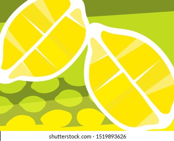 Abstract fruit design in flat cut out style. Lemons cut in half. Vector illustration.