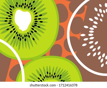 Abstract fruit design in flat cut out style. Cross section of kiwi fruit. Vector illustration.