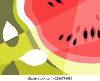 Abstract fruit design in flat cut out style. Watermelon cross section and seeds. Vector illustration.