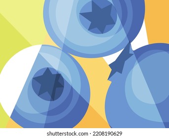 Abstract fruit design in flat cut out style. Close up view of ripe blueberries. Vector illustration.