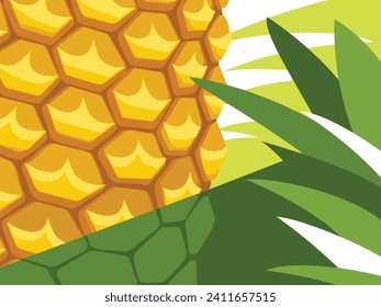 Abstract fruit design in flat cut out style. Pineapple skin and leaves close up. Vector illustration.