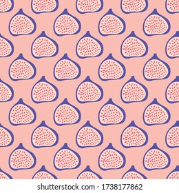 Abstract fruit figs pattern. Tropical seamless pattern with fig on pink background. Vector illustration in hand drawn style. Ornament for textile and wrapping.