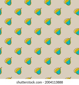 Abstract fruit food seamless pattern with simple pear elements. Pastel background. Vegeterian style. Designed for fabric design, textile print, wrapping, cover. Vector illustration.