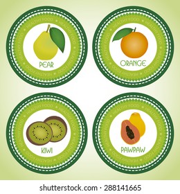 Abstract fruit labels on a green background
