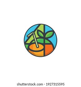 Abstract fruit logo template. Colorful flat vector design for organic shop, juice label, healthy food store or vegetarian cafe. Icon in rectangular shape. Number 4 logo