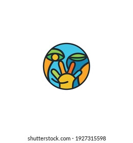 Abstract fruit logo template. Colorful flat vector design for organic shop, juice label, healthy food store or vegetarian cafe. Icon in rectangular shape. Number 4 logo