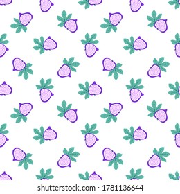 Abstract fruit pattern with figs and leaves. Tropical seamless pattern with fig and leaves on white background. Vector illustration in hand drawn style. Ornament for textile and wrapping.