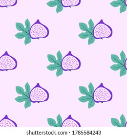 Abstract fruit pattern with figs and leaves. Tropical seamless pattern with fig and leaves background. Vector illustration in hand drawn style. Ornament for textile and wrapping.