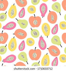 Abstract fruit seamless pattern - background design with fruits in pastel color